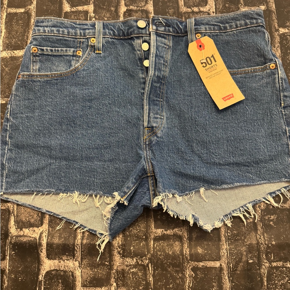 Levi's 501 High-Rise Distressed Blue Denim Jean Shorts